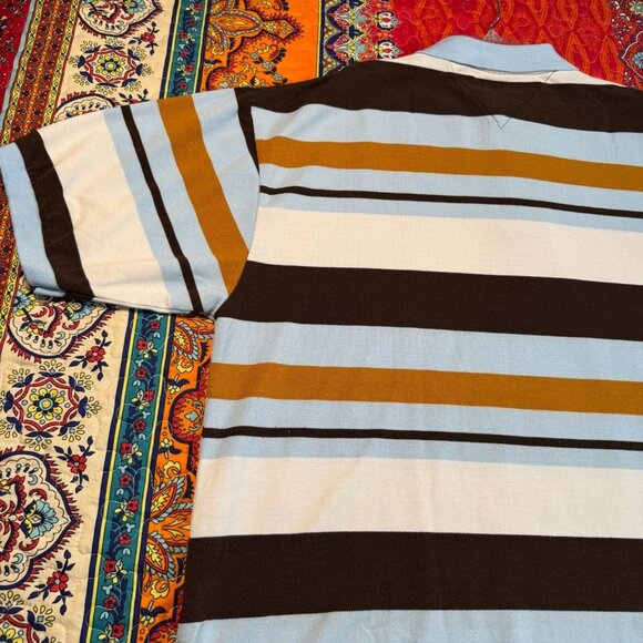 Old Skool Urban Wear Striped Polo Shirt Men’s 3X Blue Brown White Short Sleeve - Picture 5 of 9